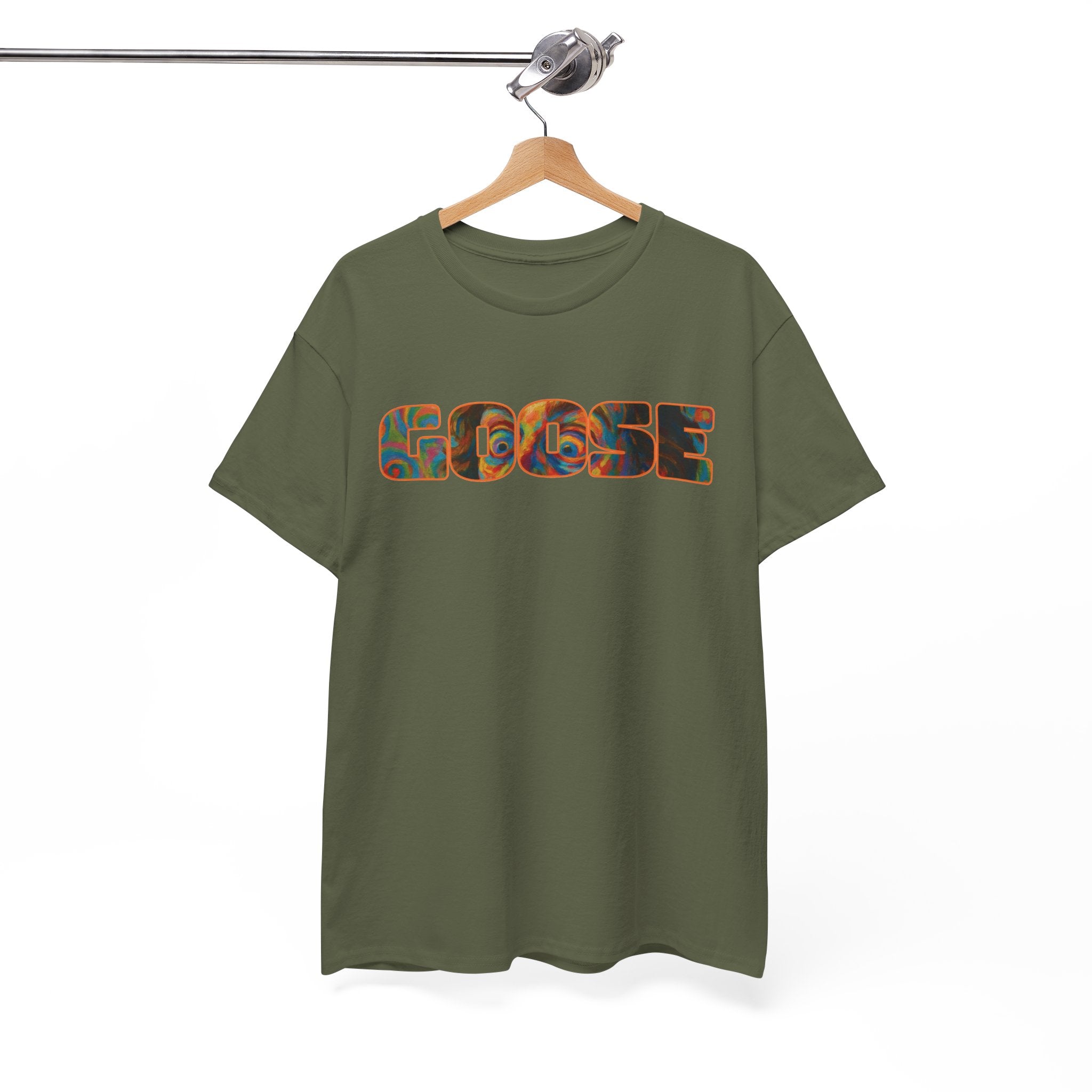 Goose Graphic Tee — Retro Camo Lettering Shirt
