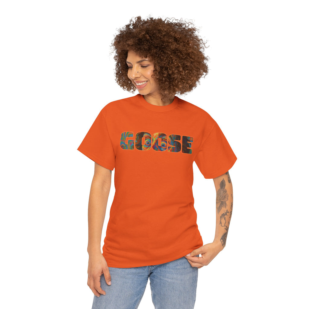 Goose Graphic Tee — Retro Camo Lettering Shirt