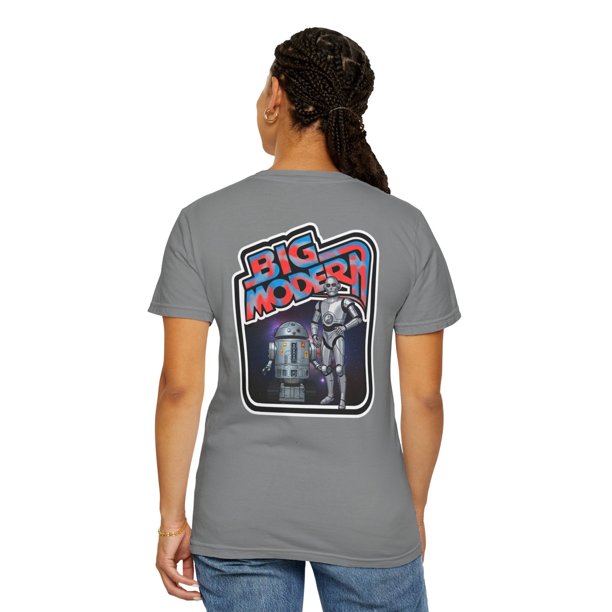 Big Modern Robot Graphic T-Shirt — "GOOSE" Chest Text, Retro Sci‑Fi Back Print