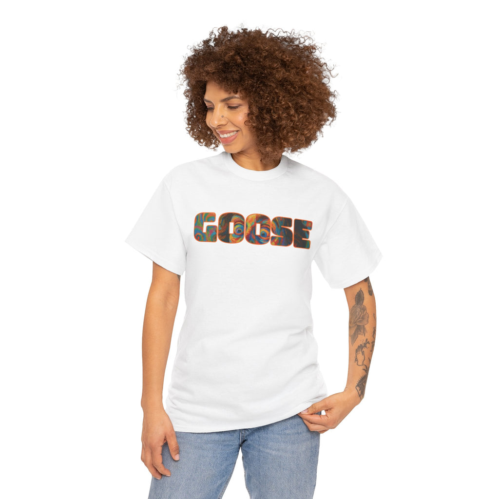 Goose Graphic Tee — Retro Camo Lettering Shirt