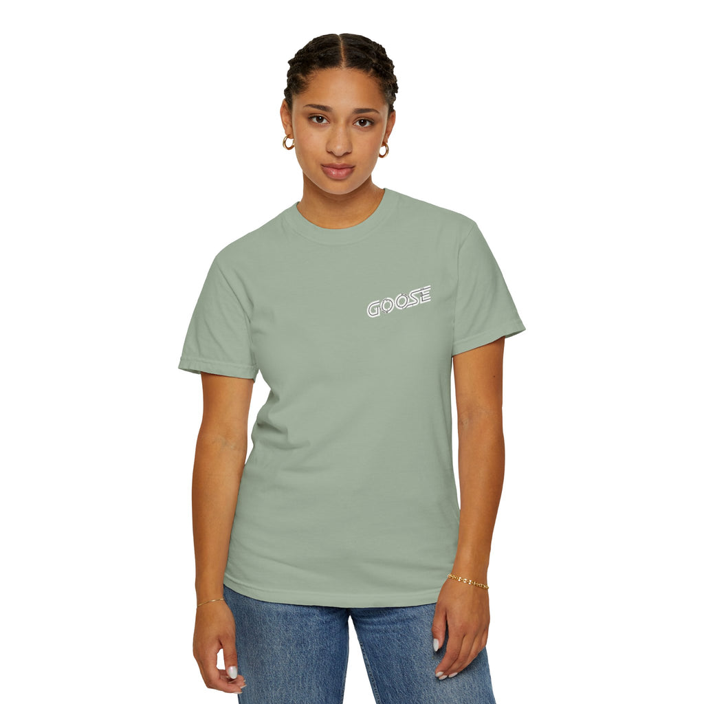 Big Modern Robot Graphic T-Shirt — "GOOSE" Chest Text, Retro Sci‑Fi Back Print