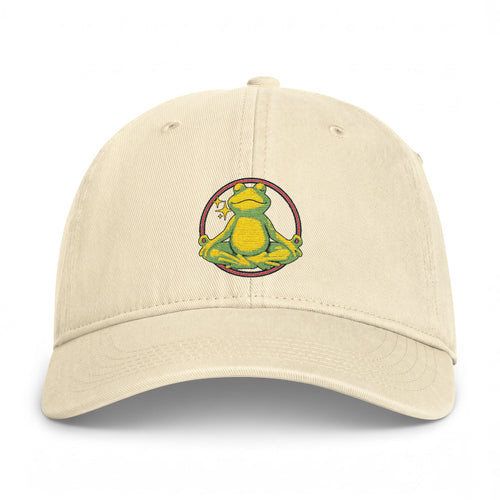Embroidered Meditating Frog Dad Hat - Coastal Washed Cap
