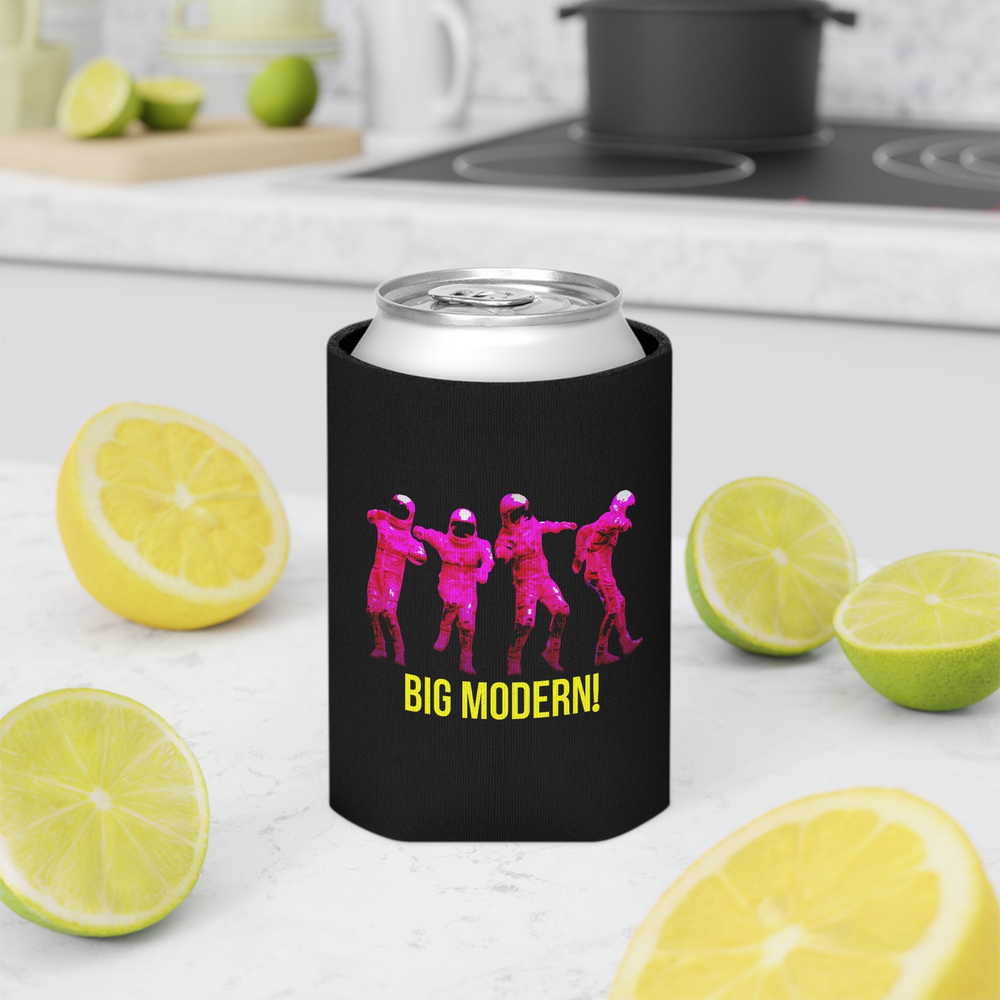 Can Cooler — Retro Neon Astronauts 'BIG MODERN!' Beverage Koozie