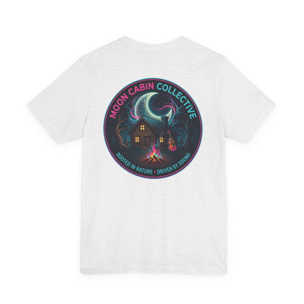 Moon Cabin Collective T-Shirt — Moonlit Cabin Graphic Tee ("Rooted in Nature • Driven by Sound")