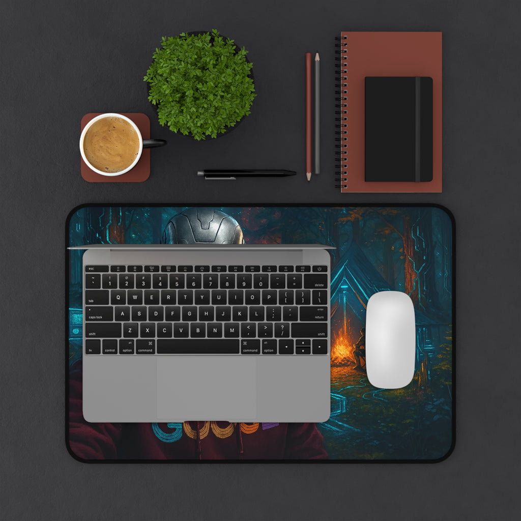 Cyber Ranger Desk Mat — Robot Selfie at Campfire Gaming Mousepad