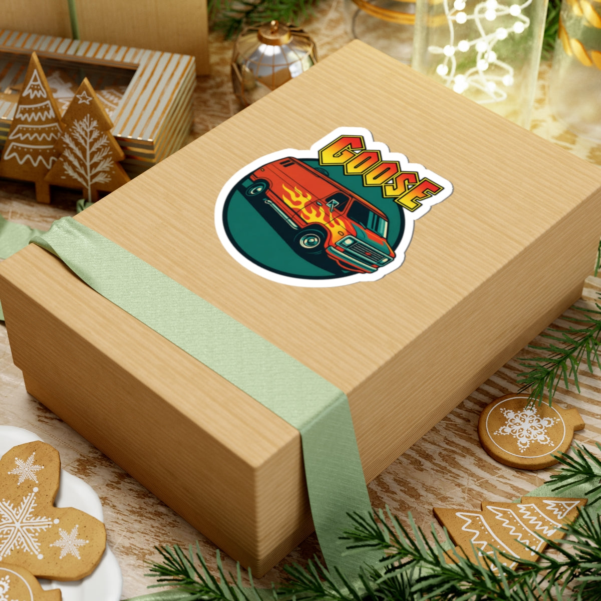 Goose Flame Van Sticker — Retro Kiss-Cut Vinyl Decal