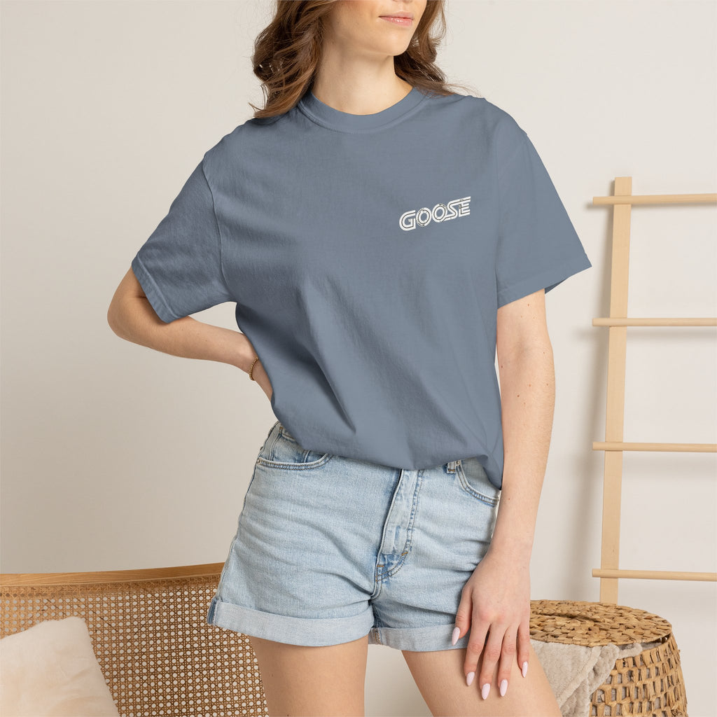 Big Modern Robot Graphic T-Shirt — "GOOSE" Chest Text, Retro Sci‑Fi Back Print