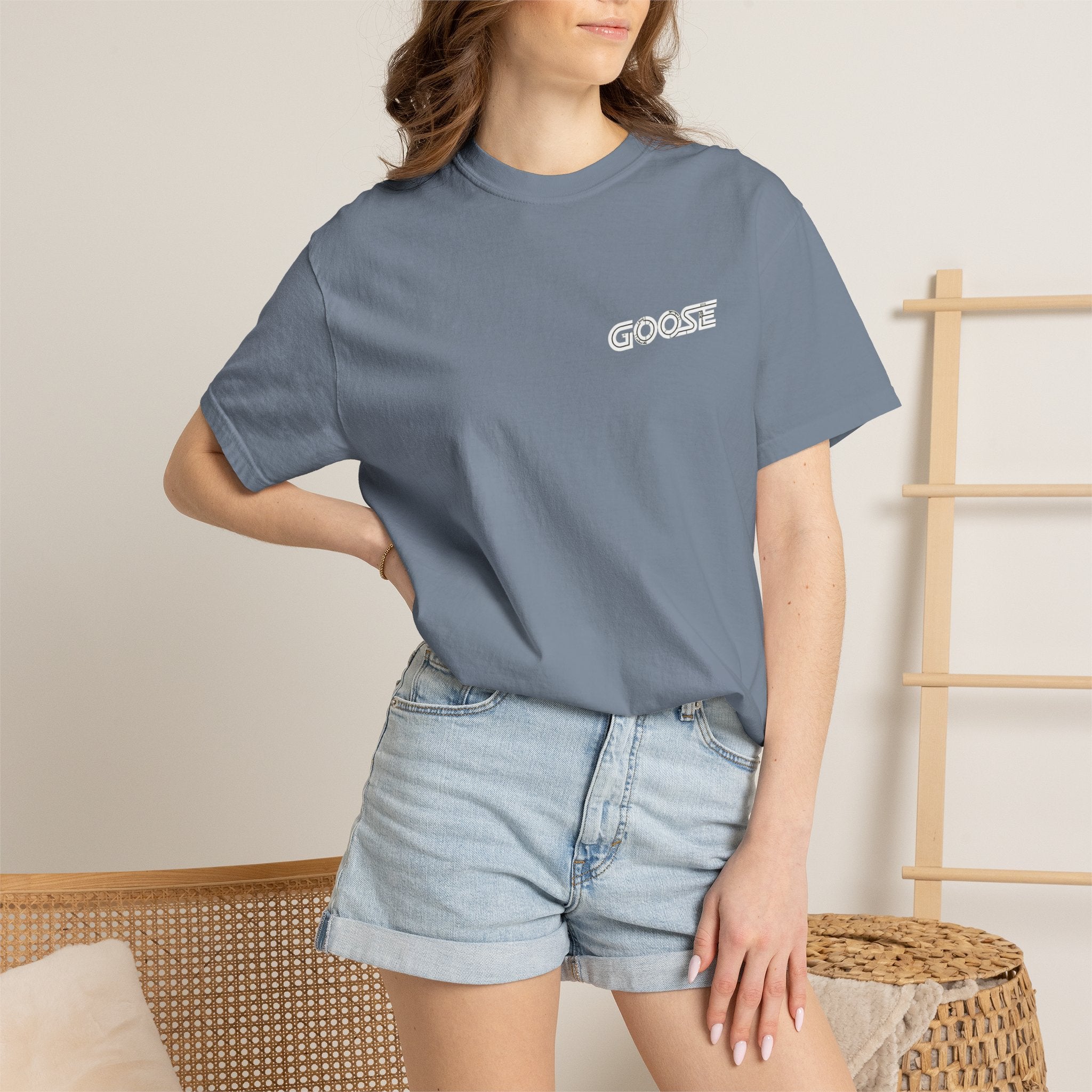 Big Modern Robot Graphic T-Shirt — "GOOSE" Chest Text, Retro Sci‑Fi Back Print