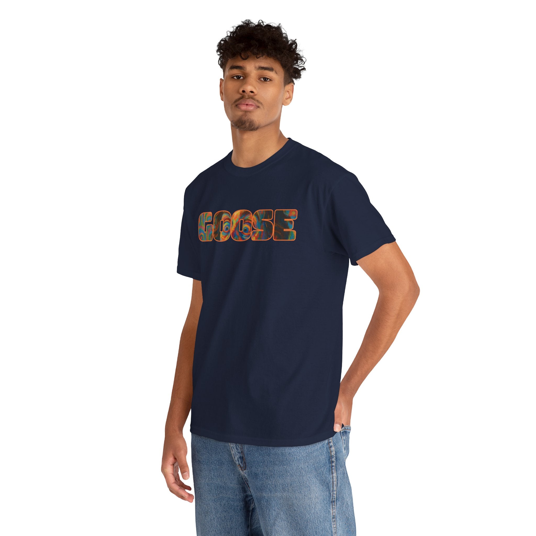 Goose Graphic Tee — Retro Camo Lettering Shirt