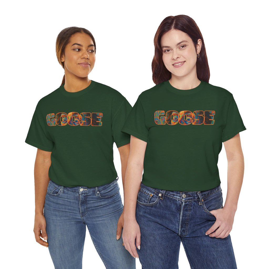 Goose Graphic Tee — Retro Camo Lettering Shirt