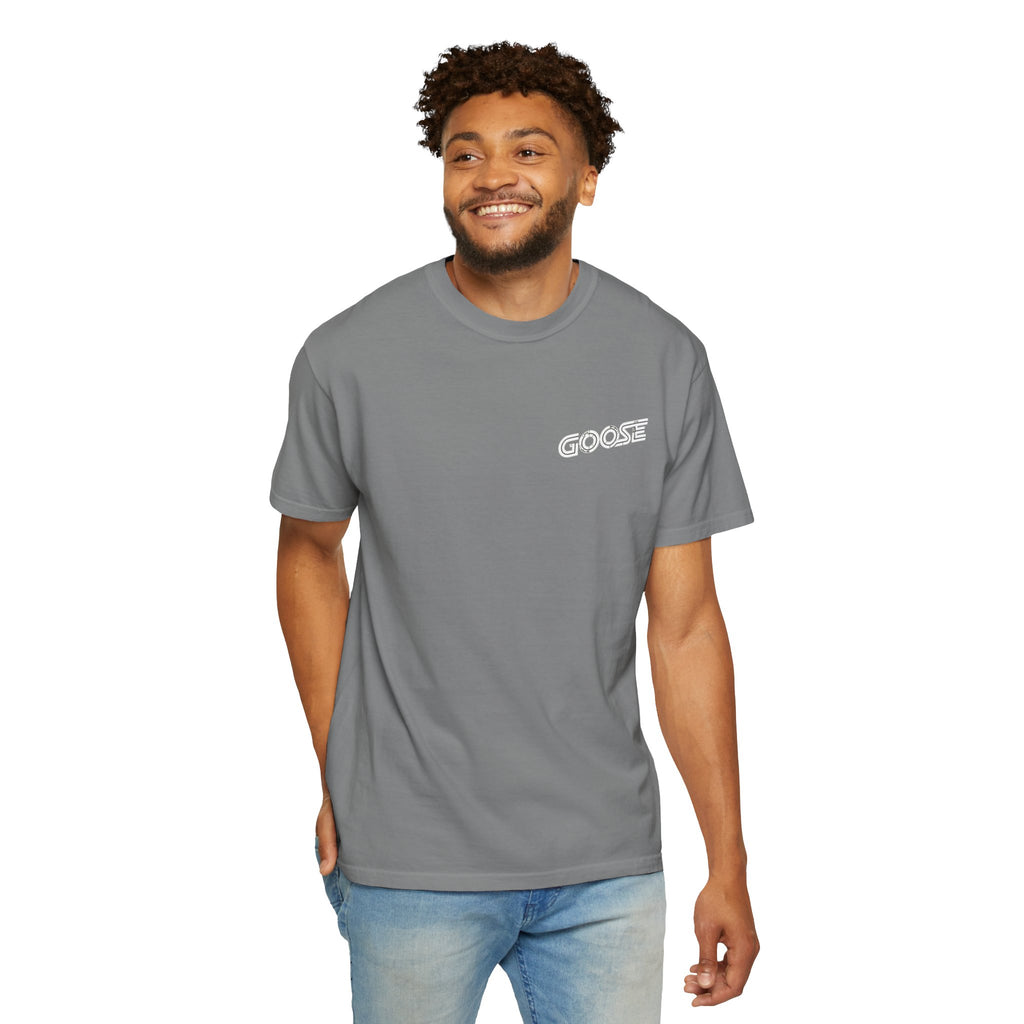 Big Modern Robot Graphic T-Shirt — "GOOSE" Chest Text, Retro Sci‑Fi Back Print