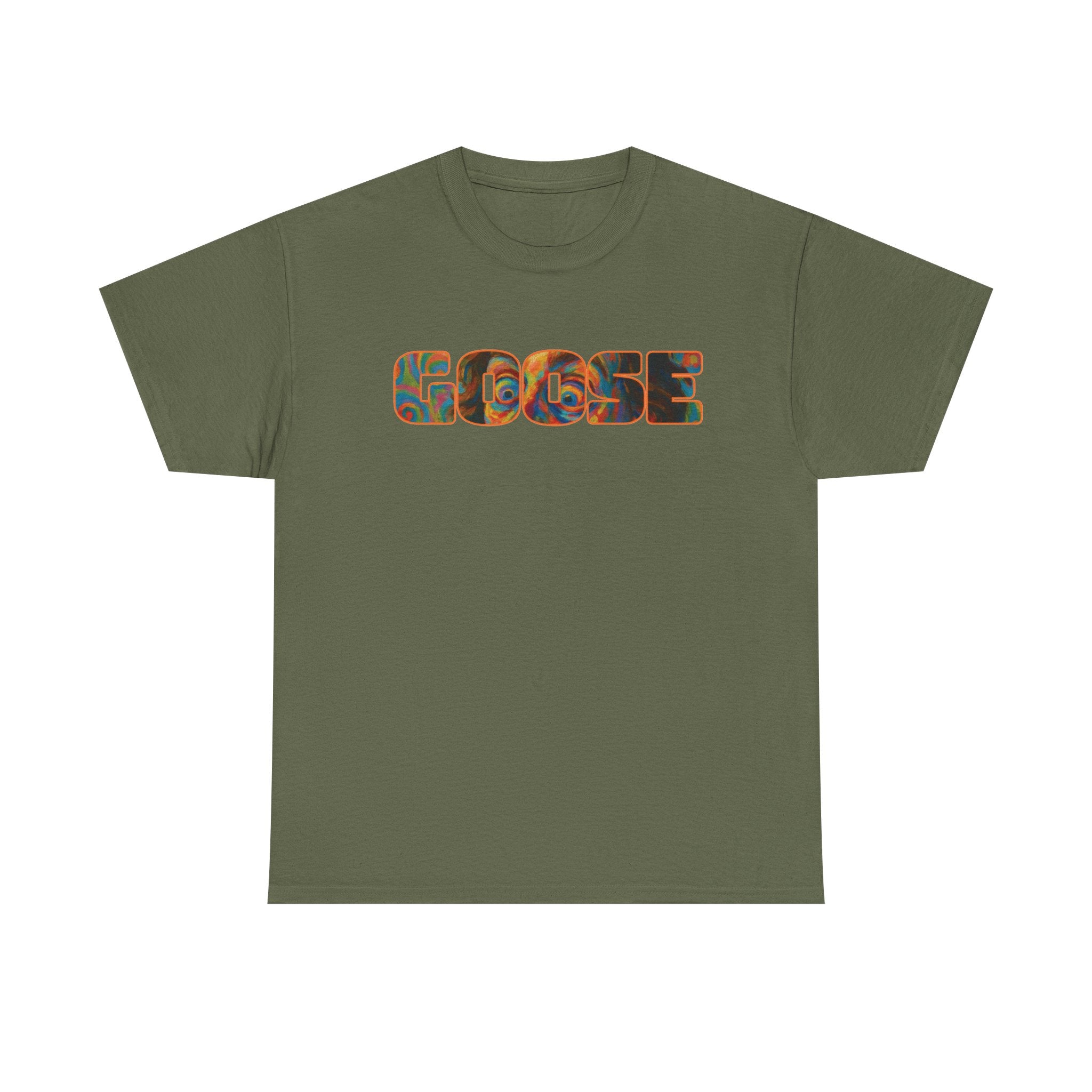 Goose Graphic Tee — Retro Camo Lettering Shirt