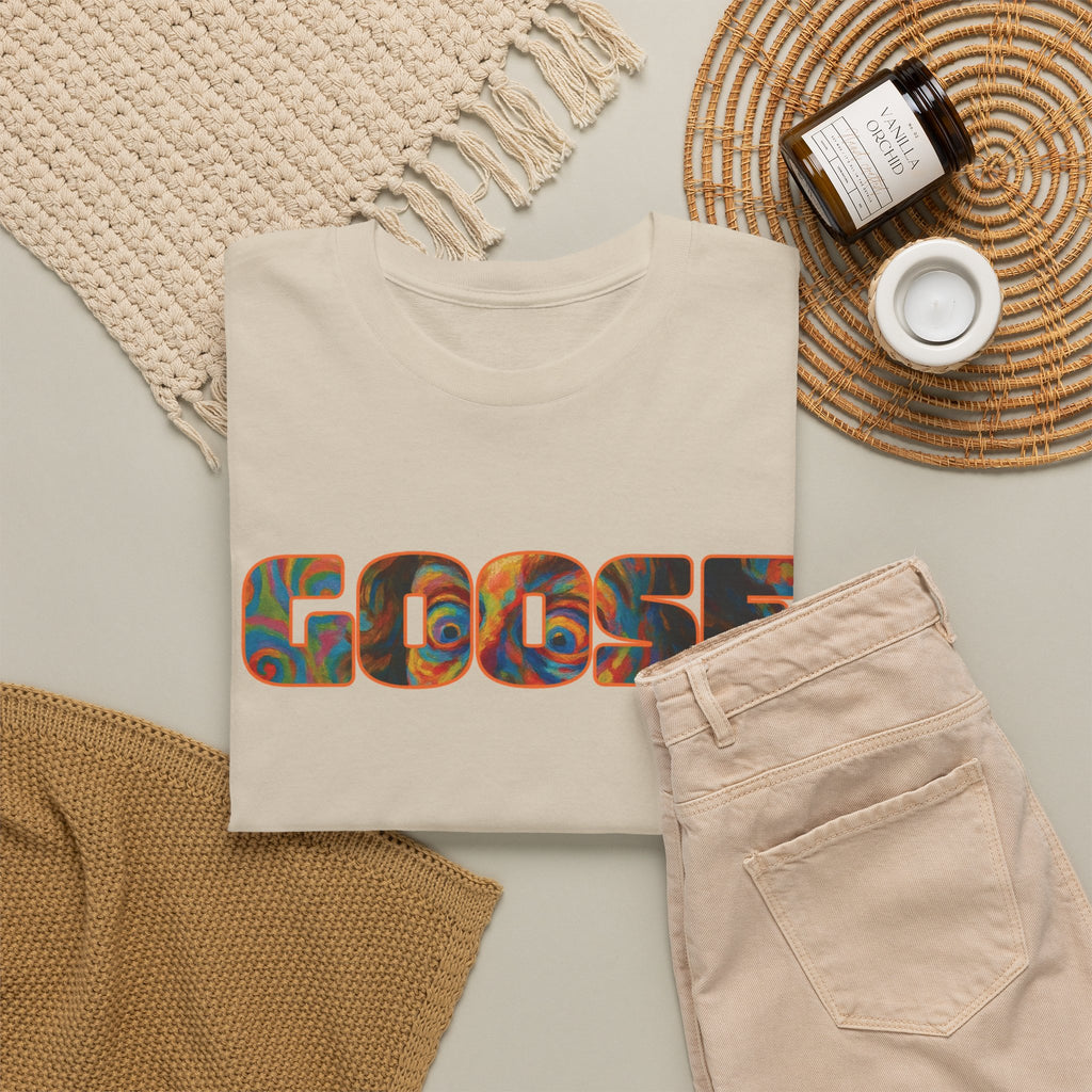 Goose Graphic Tee — Retro Camo Lettering Shirt