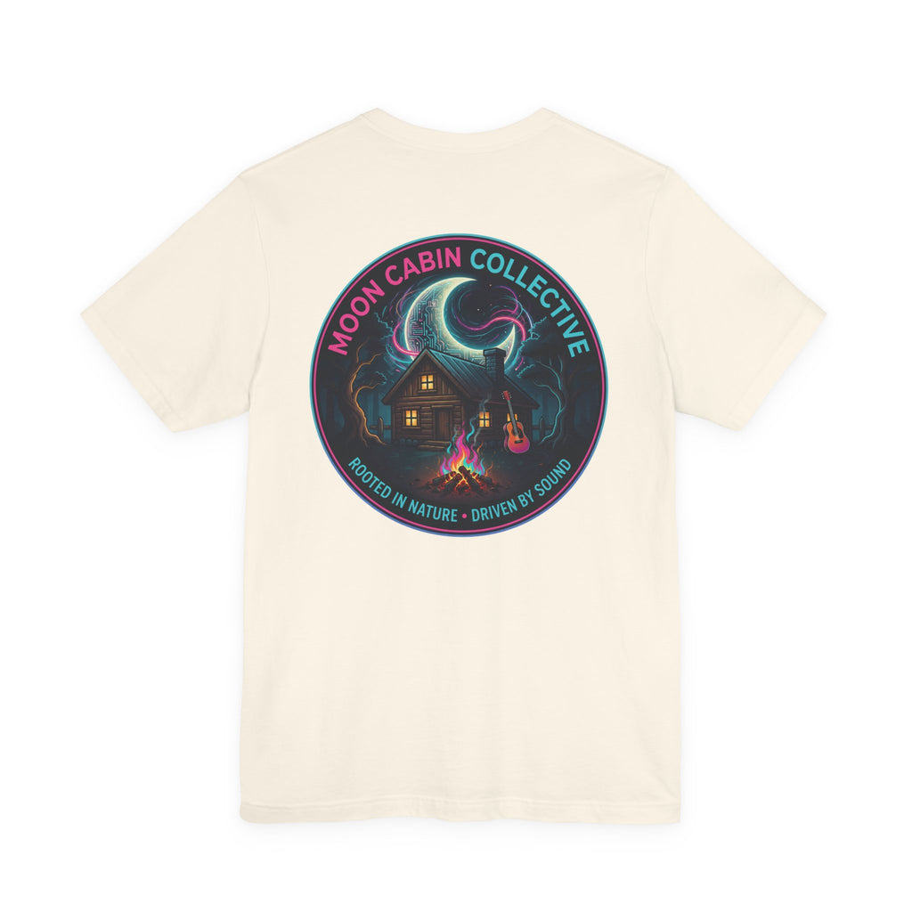 Moon Cabin Collective T-Shirt — Moonlit Cabin Graphic Tee ("Rooted in Nature • Driven by Sound")