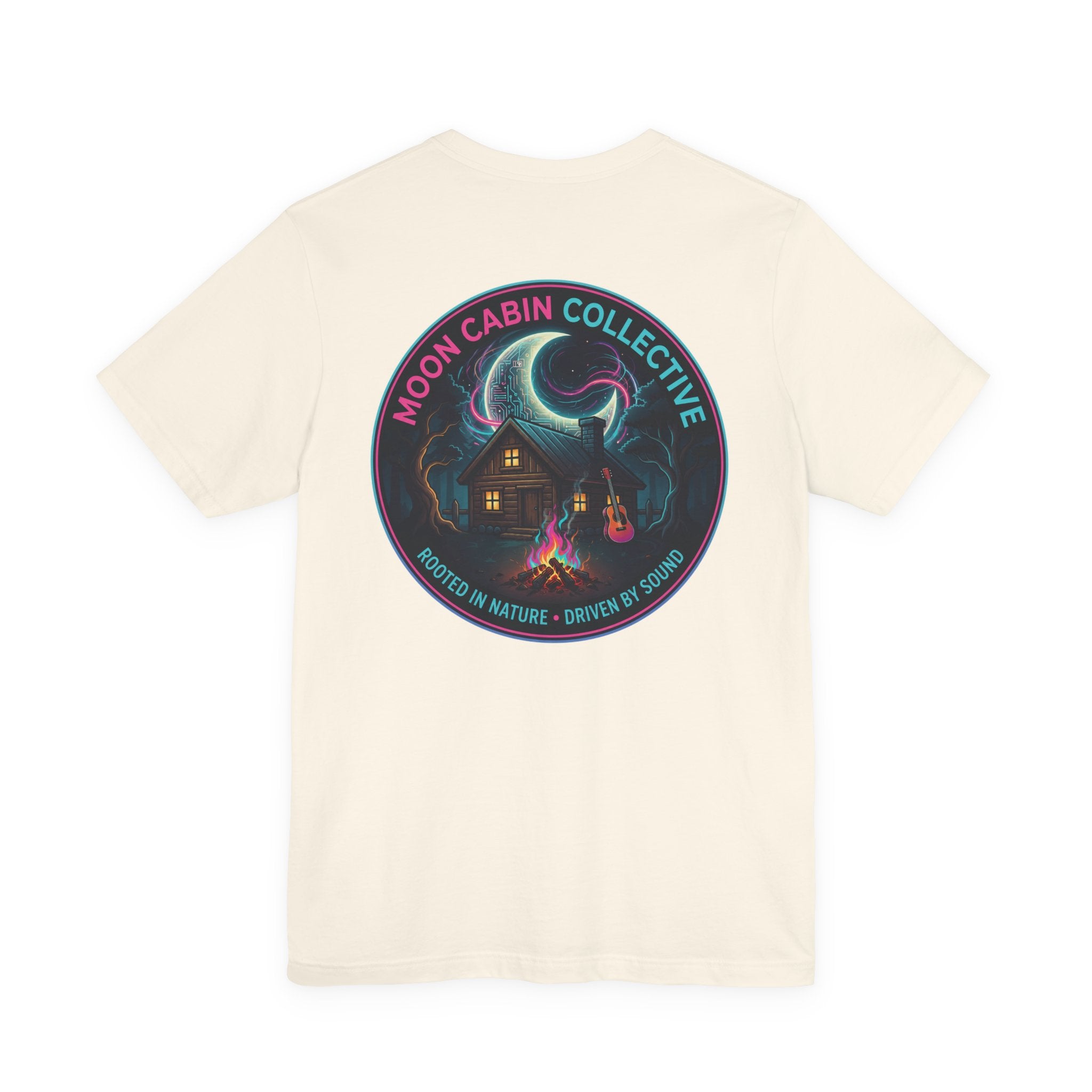 Moon Cabin Collective T-Shirt — Moonlit Cabin Graphic Tee ("Rooted in Nature • Driven by Sound")