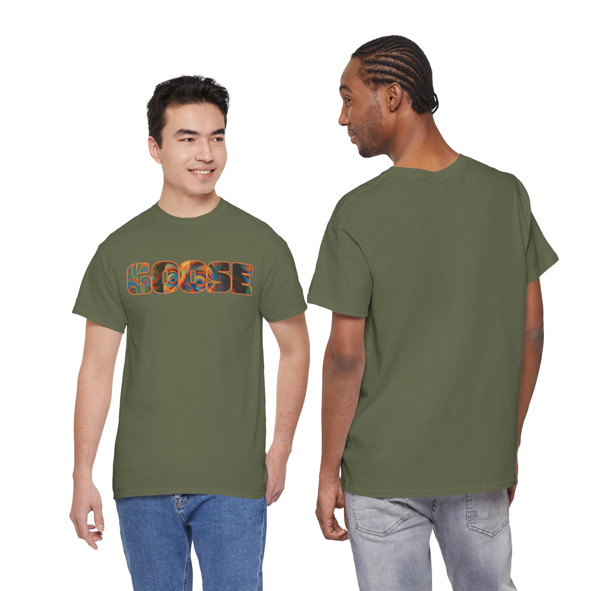 Goose Graphic Tee — Retro Camo Lettering Shirt